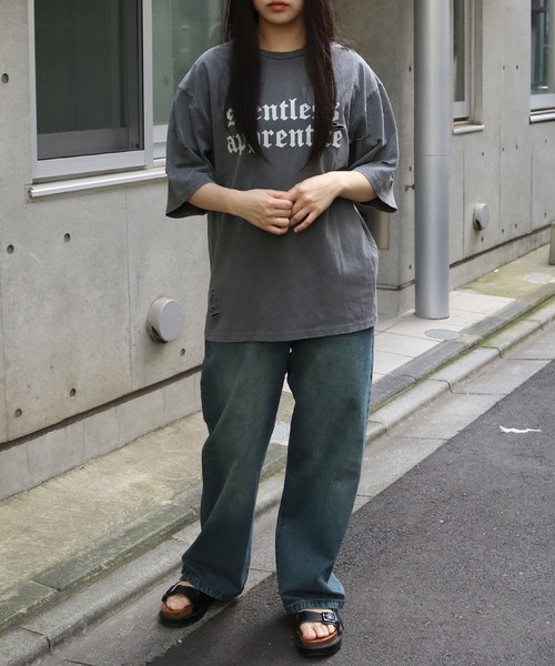 Starting Over tシャツ Pigment hard wash ripped T/ピグメント
