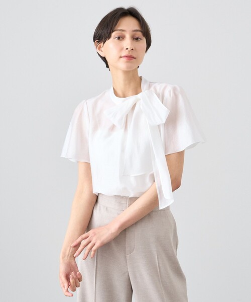 ブラウス シャツ ボウタイシアーシャツ（WEB限定） レディース ボウタイブラウス レディース フリルブラウス シアー ブラウス