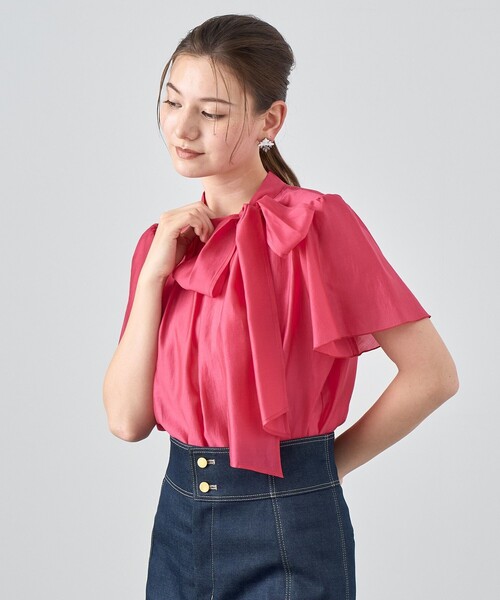 ブラウス シャツ シアーオーガンジーボウタイ ブラウス レディース ANAYI ブラウス シャツ シアーオーガンジーボウタイ レディース