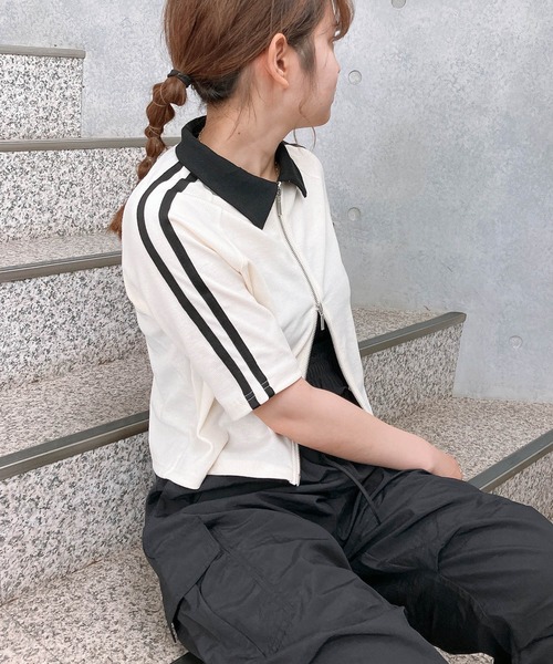 As know As 半袖カーディガン 綿麻 AS KNOW カーディガン Wジップ衿付きリブ半袖カーディガン