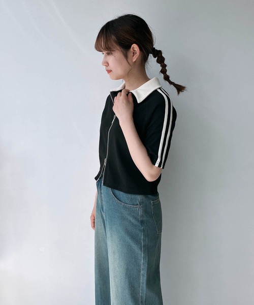 As know As 半袖カーディガン 綿麻 AS KNOW カーディガン Wジップ衿付きリブ半袖カーディガン