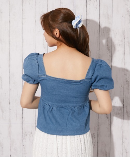 tシャツ 半袖 「デニム×オフショル風」レディース ペプラムプル 