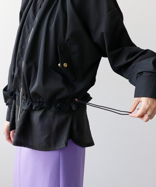 Three Four Time ブルゾン アウター シアーヘムノーカラーブルゾン