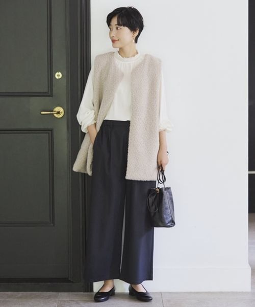 スタジオクリップ スカラップレース 長袖チュニックブラウス モカ 綿麻 リネン コットンリネンシアーワイドチュニックブラウス | [公式