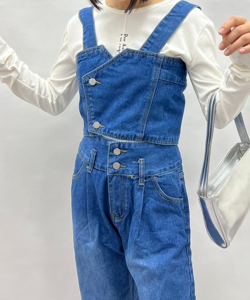 セットアップ ノースリーブ パンツ デニム コットン ブルー ブルベ服 ノースリーブデニム セットアップ（ブルベ夏向け