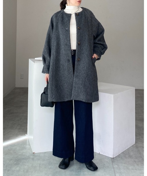 She's Closet ノーカラーコート コート フェイクウールミドル丈