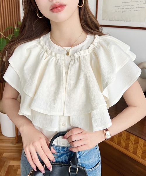 ダブルスタンダード　フリルブラウス 半袖 トップス DOUBLE STANDARD CLOTHING｜ダブル スタンダード クロージングの