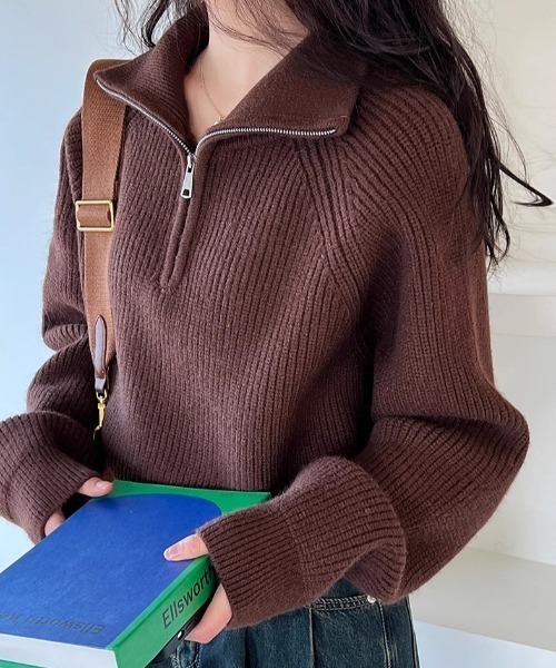 Alum' ニット セーター タートルネックハーフジップニット レディース