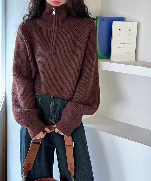 Alum' ニット セーター タートルネックハーフジップニット レディース