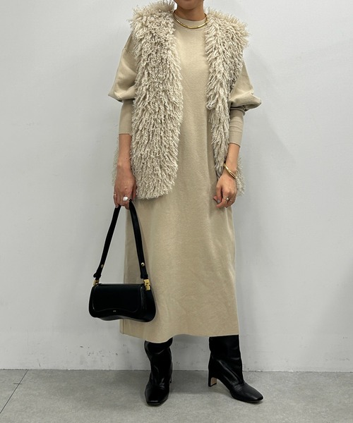 【未使用タグ付】Loungedress シンプルリブニットワンピース　FREE LOUNGEDRESS（ラウンジドレス）の「シンプルリブニットワンピース