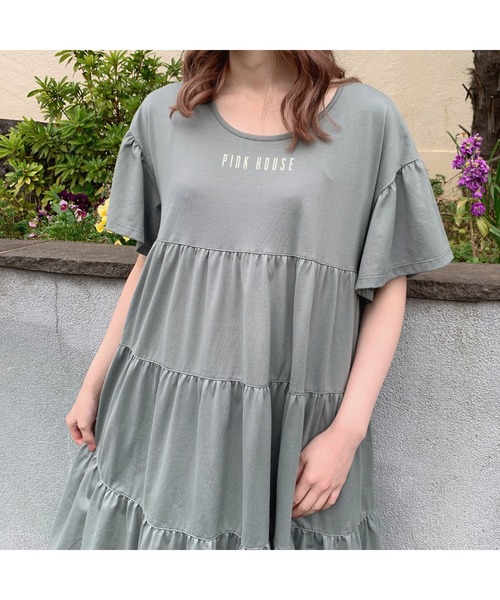 【美品】ピンクハウス半袖ワンピース　フリー PINK HOUSE 「PINK HOUSE」 半袖ワンピース フリー レッド