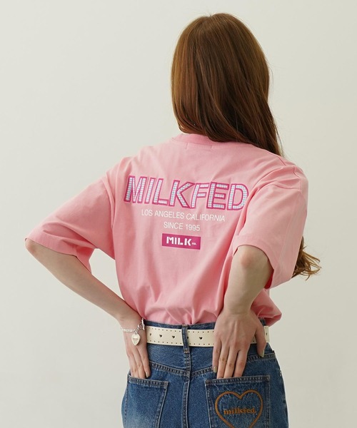 tシャツ MILKFED. PLAID LOGO WIDE S/S TEE レディース