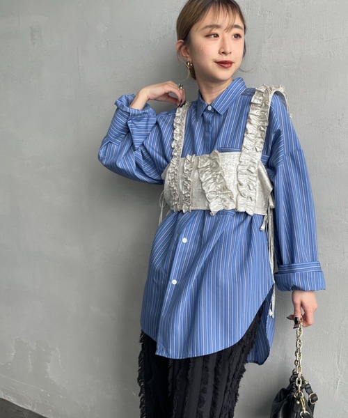 nenom ベスト ジレ 「nenom/ネノム」 前後2WAY 箔フリルビスチェ