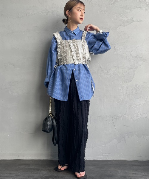 ella_selectshop ドビークロスフリルジレ ベスト　ネイビー ella_selectshop ドビークロスフリルジレ ベスト ネイビー