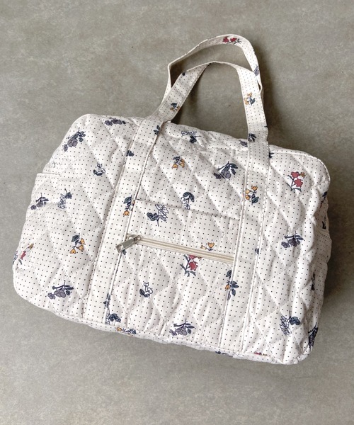 ボストンバッグ 「大容量」キルティングトラベル フラワー チェリー