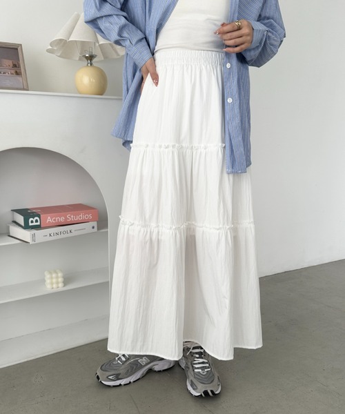 CLEA スカート 無地/チェック柄ティアードロングスカート : ZOZOTOWN