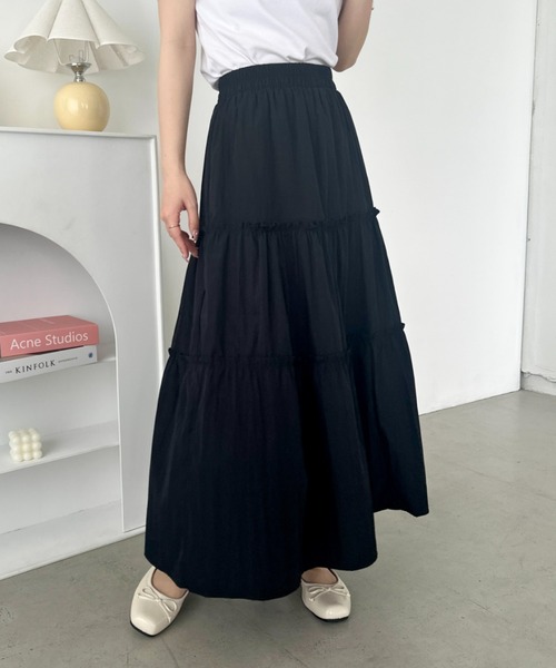 CLEA スカート 無地/チェック柄ティアードロングスカート : ZOZOTOWN