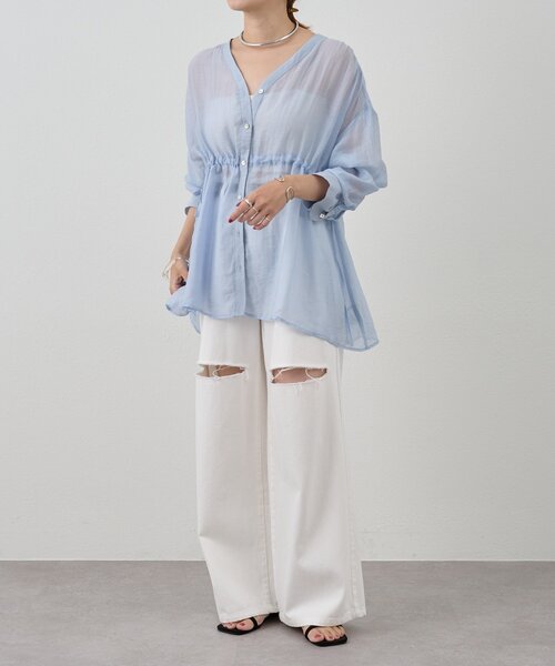 美品　シーナリー　シアーペプラムブラウス　近年モデル　24SS 体型カバー　春夏 SHENERY ブラウス シャツ 「新色追加！」シアーペプラムブラウス