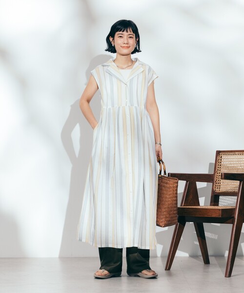 Fanaka✨インド製　ノースリーブ ストライプ ワンピース　ティアード Fanaka✨インド製ノースリーブ ストライプ ワンピースティアード