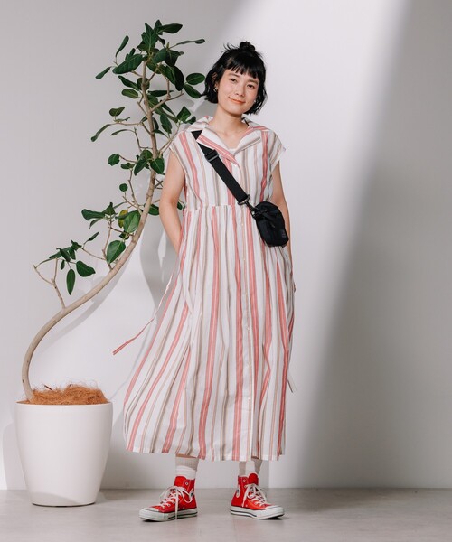 FREAK'S STORE シャツワンピース インド マルチストライプ