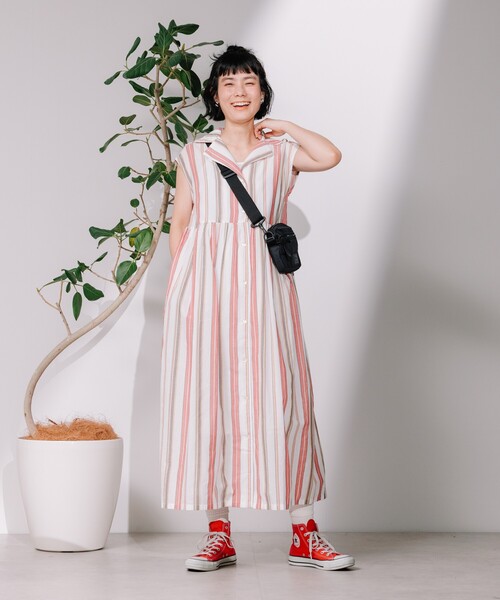 【お値下げしました！】ノースリーブシャツワンピース　India industry FREAK'S STORE シャツワンピース インド マルチストライプ