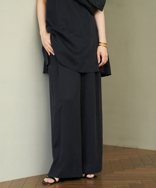 plage スラックス パンツ fibril linen 混 フレアパンツ