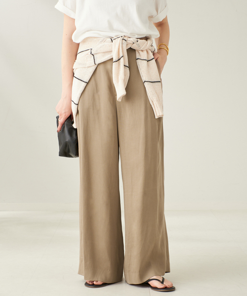 plage スラックス パンツ fibril linen 混 フレアパンツ