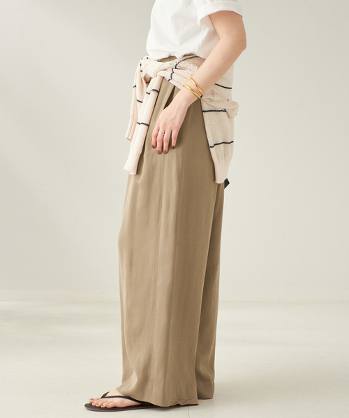 plage スラックス パンツ fibril linen 混 フレアパンツ