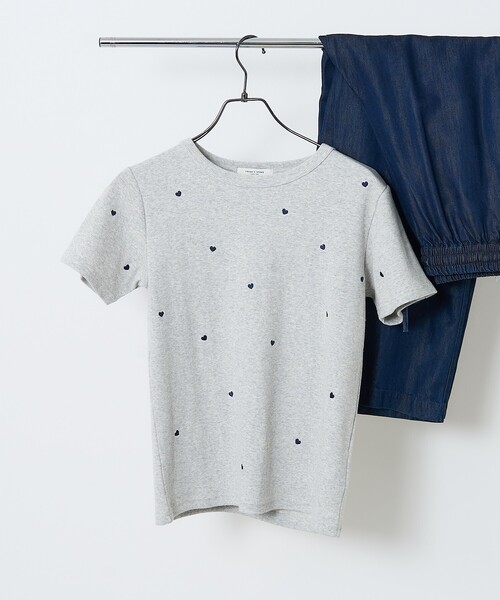 リブ編み半袖Tシャツ ハート刺繍付き　新品 FREAK'S STORE tシャツ ミニハート刺繍Tシャツ/リブTシャツ