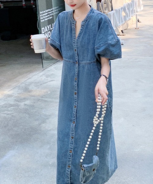 ヴェルメイユパーイエナ 美品 バルーンスリーブ デニム ワンピース 七分袖 Aラインバルーンスリーブデニムワンピース | レディース