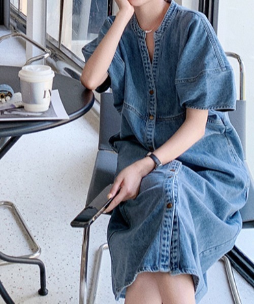 ヴェルメイユパーイエナ 美品 バルーンスリーブ デニム ワンピース 七分袖 バルーンスリーブデニムワンピース