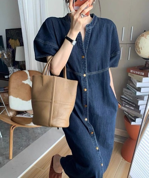 ヴェルメイユパーイエナ 美品 バルーンスリーブ デニム ワンピース 七分袖 1-162986.jpg