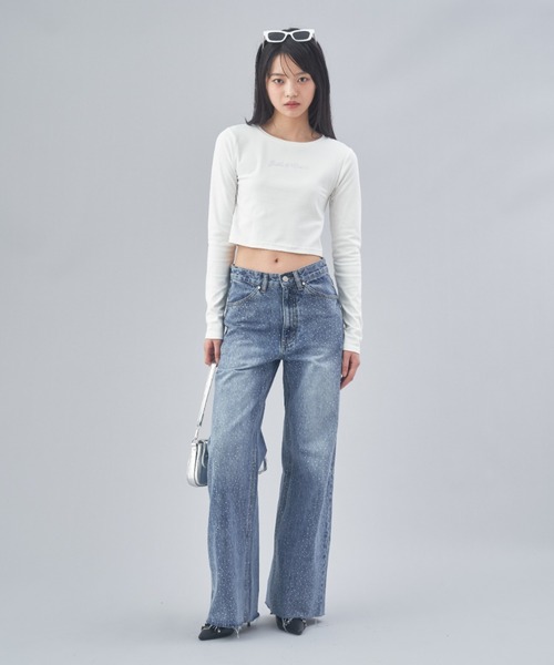 [JUST A NOON] обработка Denim брюки MEDIUM голубой женский 