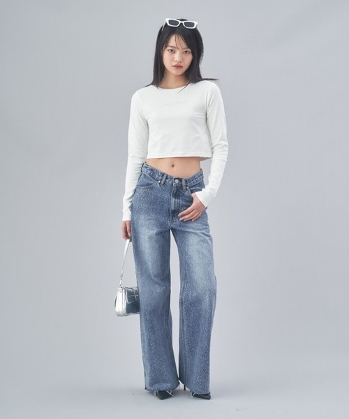 [JUST A NOON] обработка Denim брюки MEDIUM голубой женский 