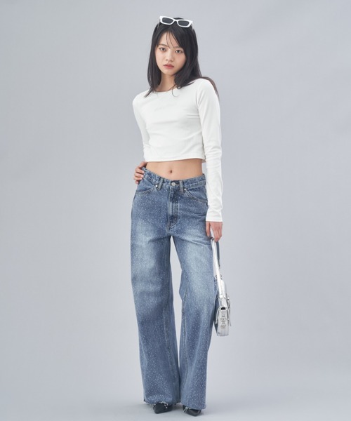 [JUST A NOON] обработка Denim брюки MEDIUM голубой женский 