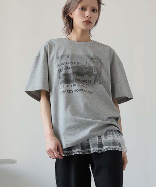 TFW49 半袖 Tシャツ グレー ロゴプリント S　junhashimoto ULYSSES tシャツ 半袖 モノトーンプリントTシャツ レディース