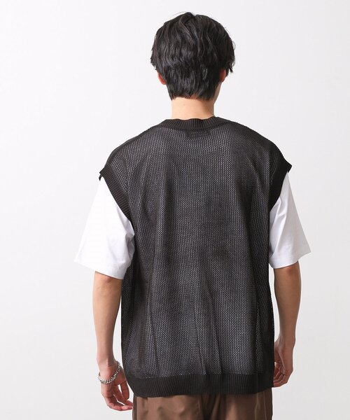 ブラック メッシュ 半袖Tシャツ THE SHOP TK tシャツ メッシュニットアンサンブルベスト 「半袖Tシャツ