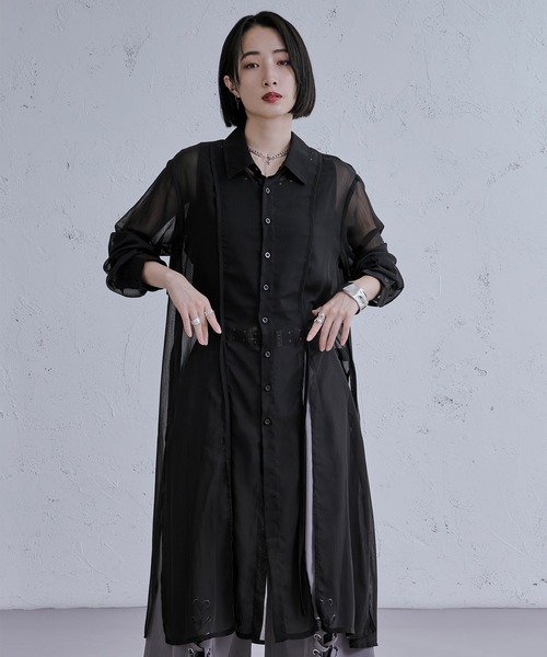 Ellno Loset（エルノロゼット） シャツ スリットコードロングシアー