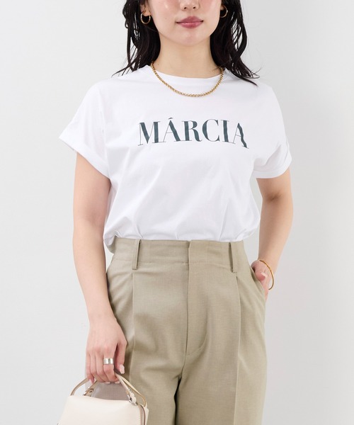 tシャツ MARCIA”ヘムラウンドロゴプリントT-shirt「2サイズ展開」 レディース