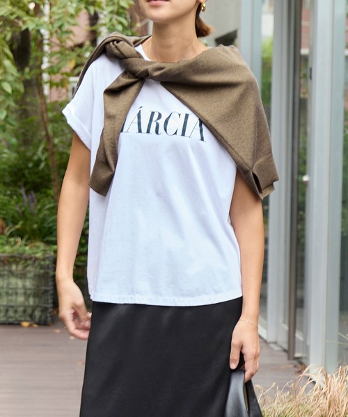 tシャツ MARCIA”ヘムラウンドロゴプリントTシャツ「2サイズ展開」 レディースの画像