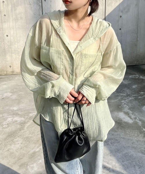 ブラウス シャツ シアーフーディ長袖シャツブラウス レディース | andme | 05