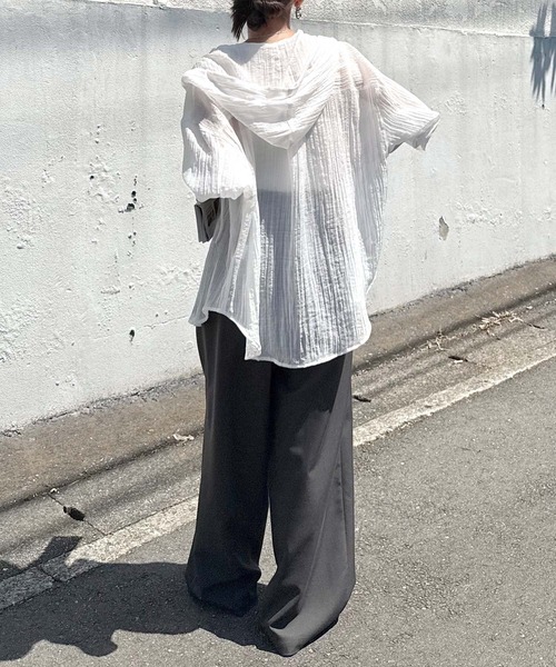 ブラウス シャツ シアーフーディ長袖シャツブラウス レディース | andme | 13