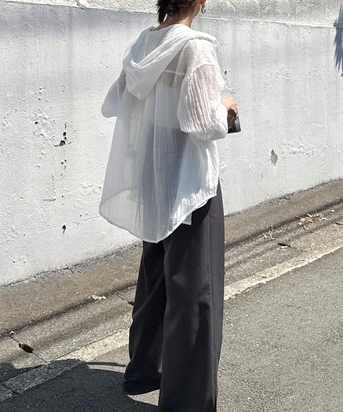 ブラウス シャツ シアーフーディ長袖シャツブラウス レディース | andme | 08