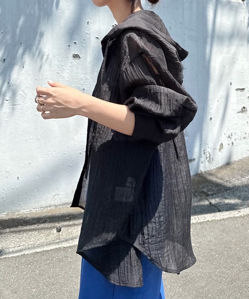 ブラウス シャツ シアーフーディ長袖シャツブラウス レディース | andme | 24