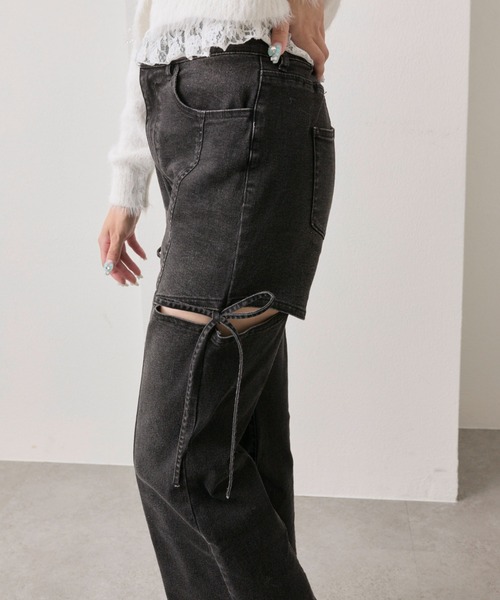 OLIVE des OLIVE サイドスリットストレッチ デニムパンツ S セール】【S/M/Lサイズ展開/美脚効果】サイドスリットストレッチ