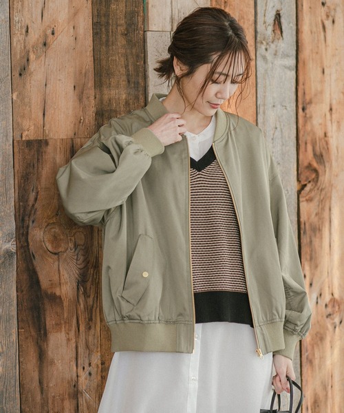 「GLOBAL WORK」 ジップアップブルゾン LARGE オフホワイト レディース_画像7