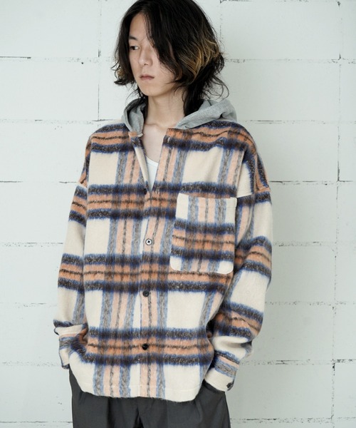 THE MILES ダウンジャケット ダウン ウールライクチェックフーディー