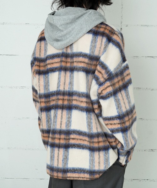 THE MILES ダウンジャケット ダウン ウールライクチェックフーディー