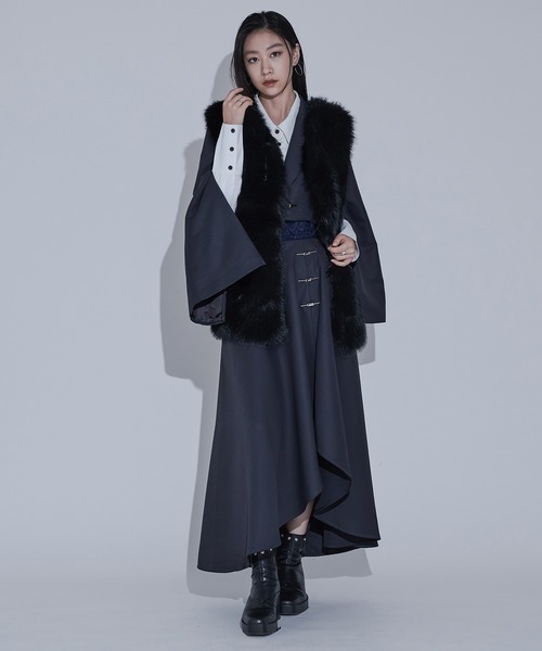 未使用●HERBIER エルビエ●ファー フーディー ベスト ジレ●ブラック 黒 Ellno de Mavie（エルノデメヴィ） ベスト ジレ ラビットライクファー