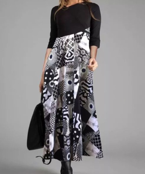 CADBURY（キャドバリー） ワンピース Vネック切替パッチワーク風